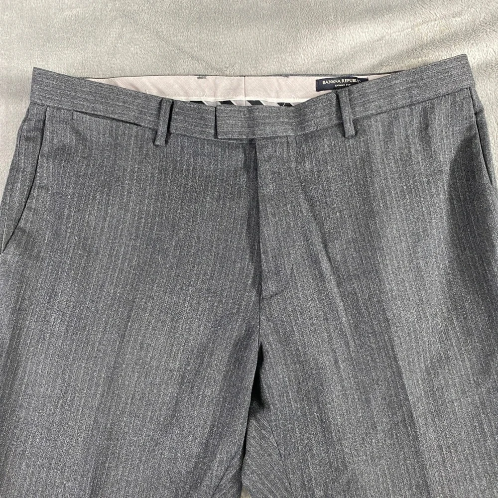 Banana Republic Dress Pants Mens 36x32‎ Grey Skinny Fit Flannel Wool Pinstripe